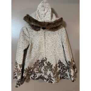 Montana Co. Native Leaf Woman’s Flare Sleeve Faux Fur Hood Coat Size Small NWT